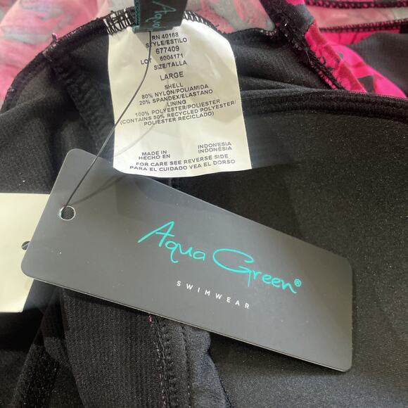 NEW Aqua Green One Piece Swimsuit Sz Large UPF 50 Cinch-Front Multi Floral - Picture 7 of 8